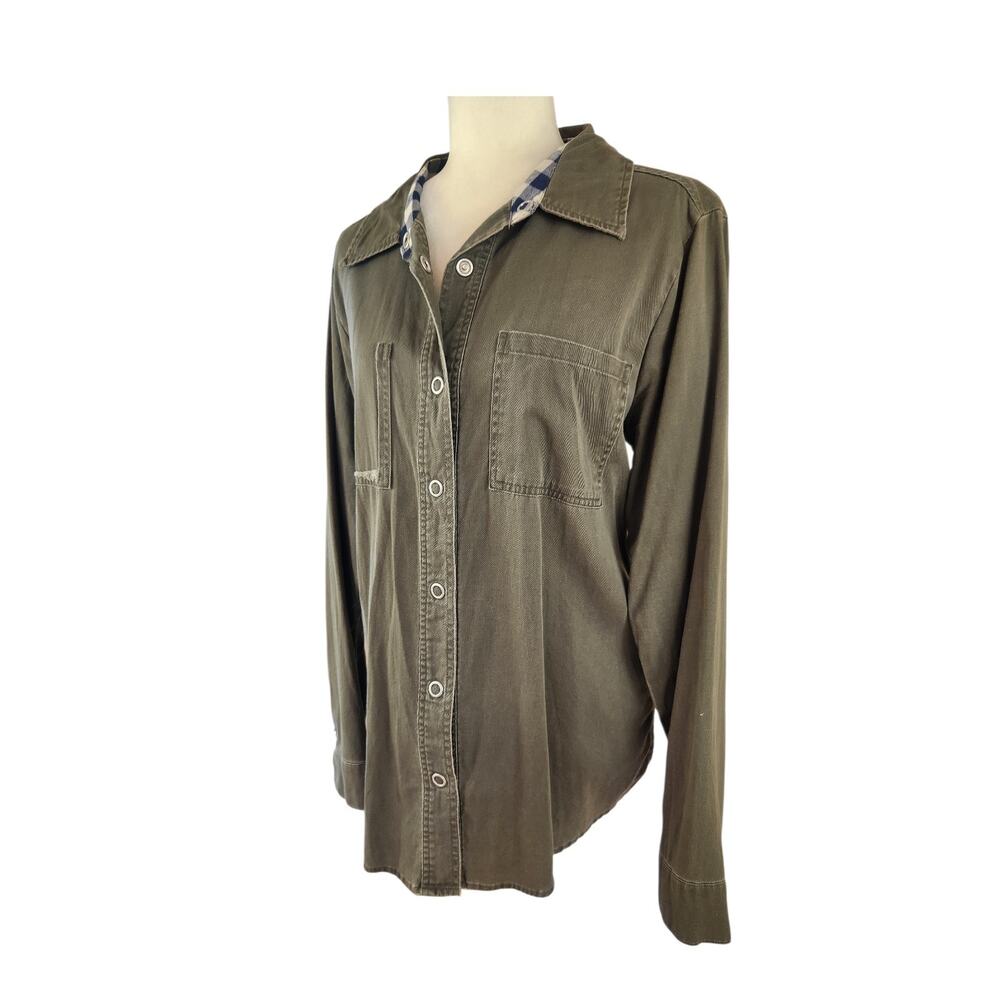 BKE Sheer Lattice Back Snap Front Top Medium Tattered Boho Cowgirl Green Western - Picture 4 of 14